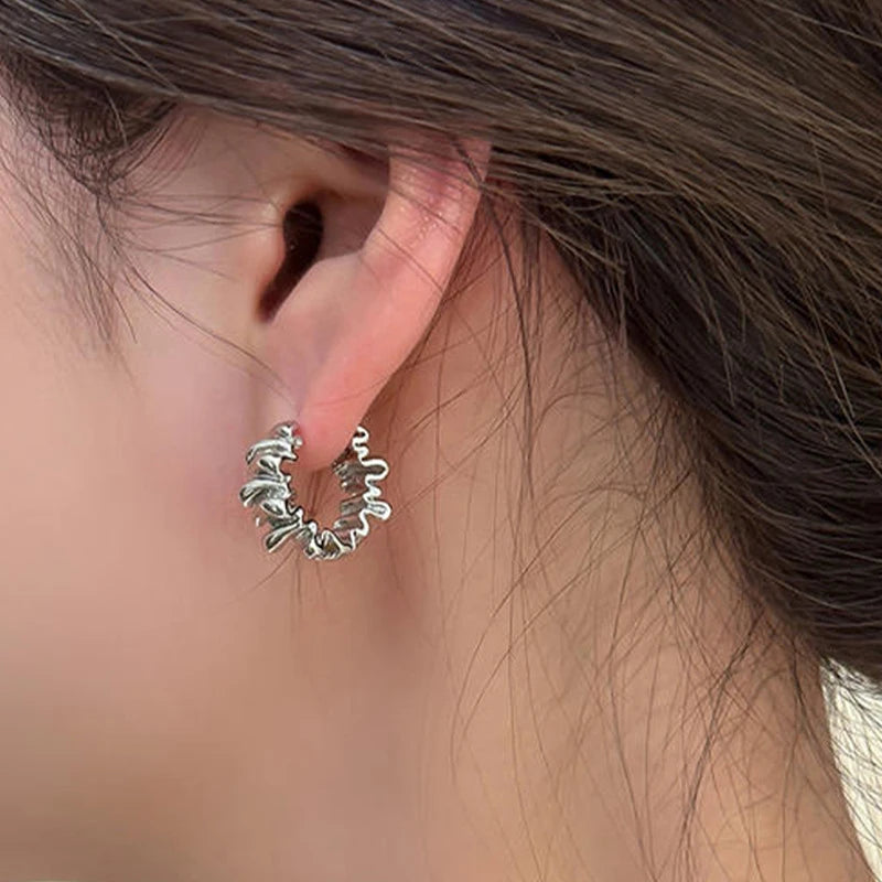 Golden Wave Pleated Earrings