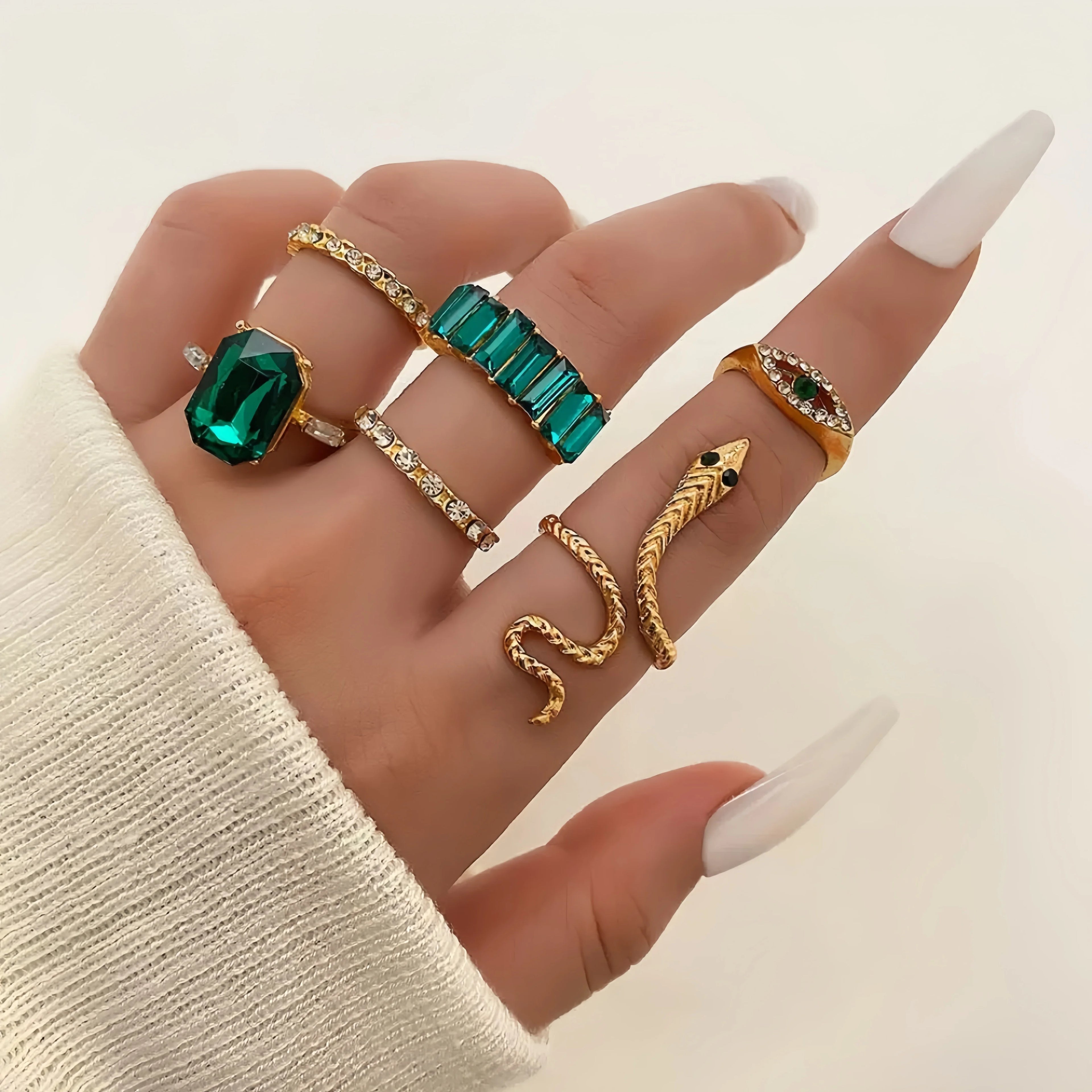 Retro Gem Snake Rings