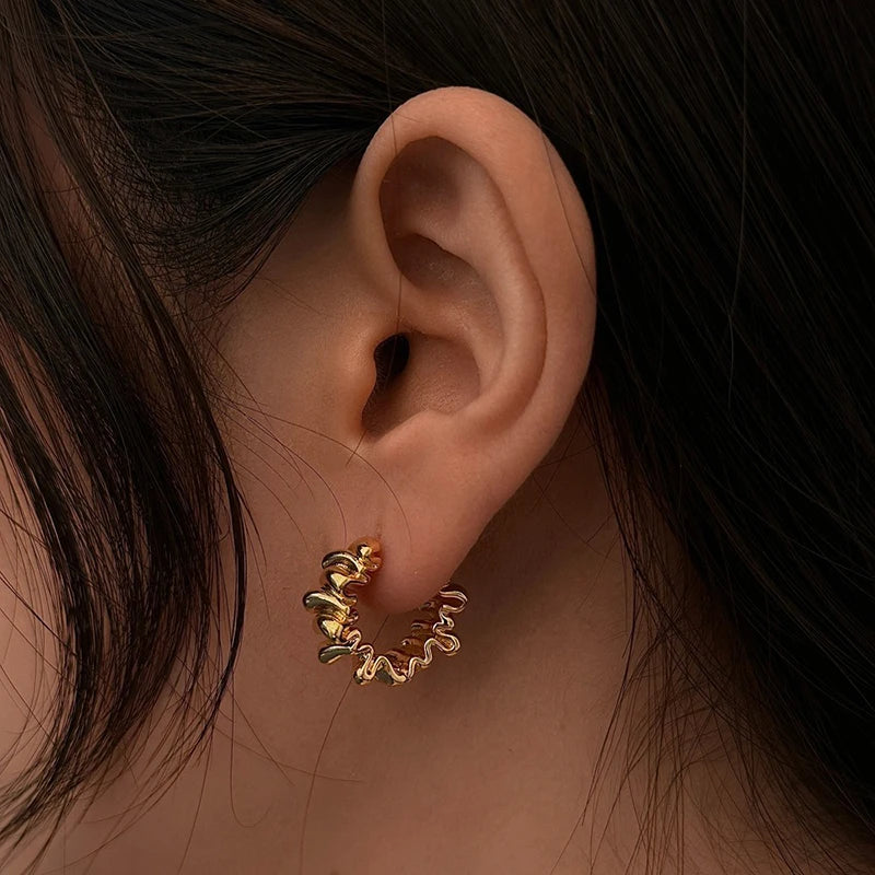 Golden Wave Pleated Earrings