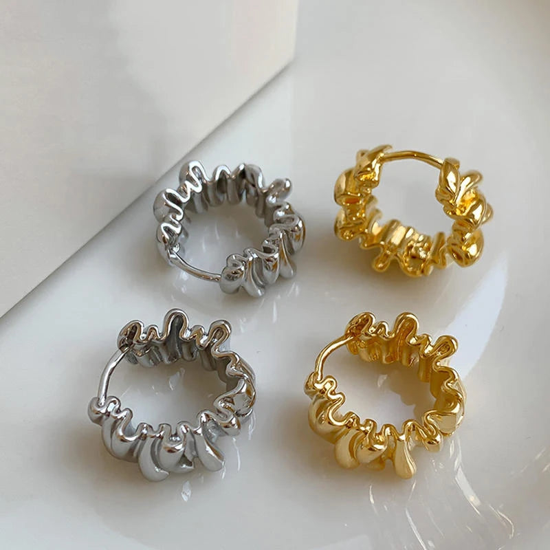 Golden Wave Pleated Earrings