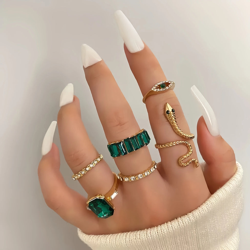 Retro Gem Snake Rings