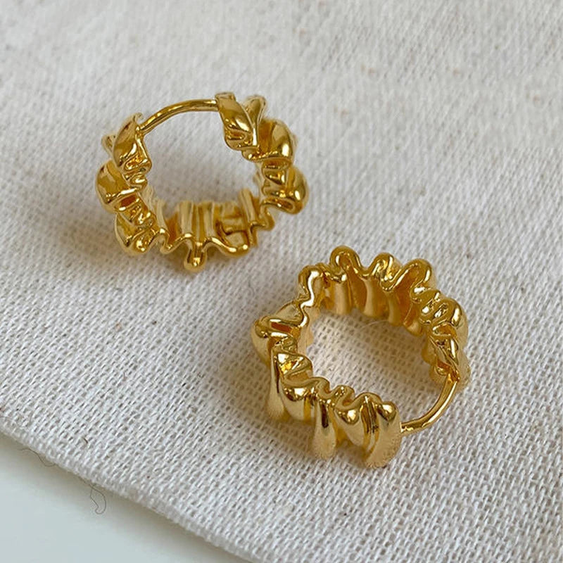 Golden Wave Pleated Earrings