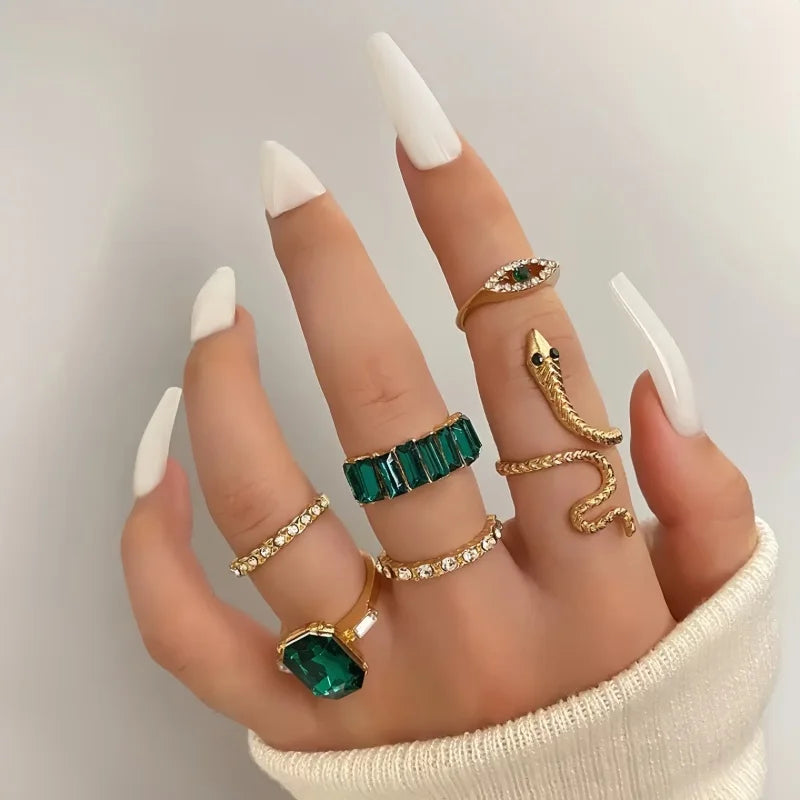Retro Gem Snake Rings