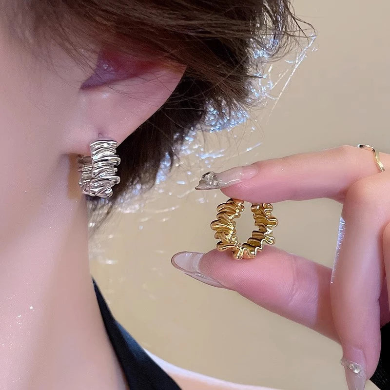 Golden Wave Pleated Earrings